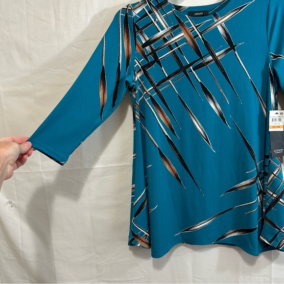 Alfani Womens Printed High Low Swing Tunic in Teal Petite Small - Picture 6 of 9